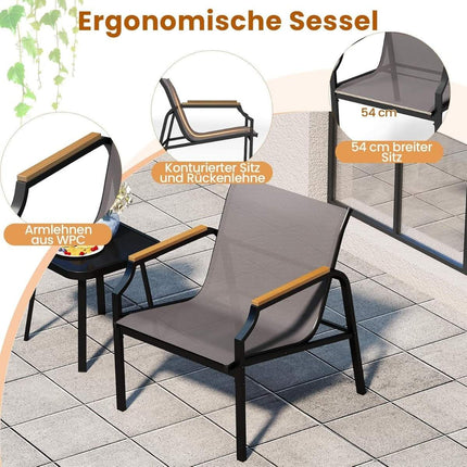 3-teiliges Terrassen-Set mit Stühlen & Tisch – Metallrahmen
