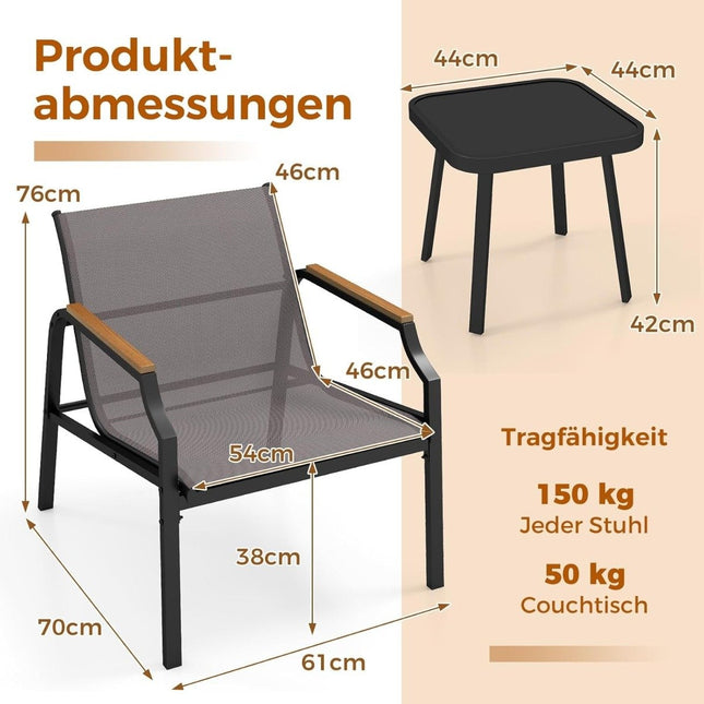 3-teiliges Terrassen-Set mit Stühlen & Tisch – Metallrahmen