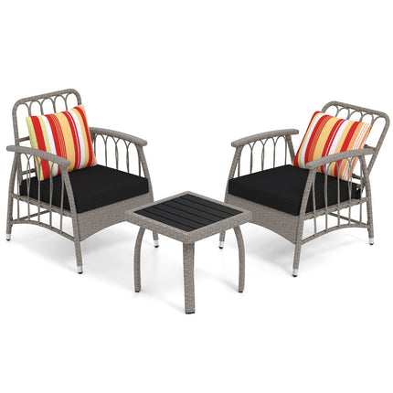 3-Piece Patio Wicker Set, Adjustable Backrest, Gray