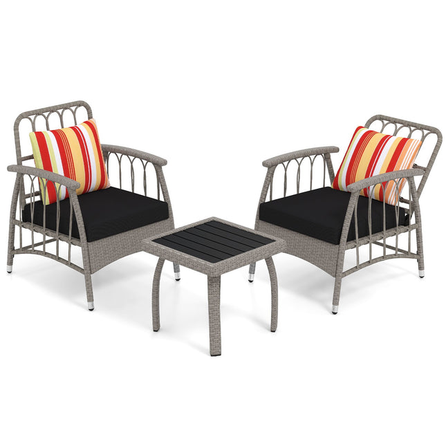 3-teiliges Patio Rattan-Set, verstellbare Rückenlehne, Grau