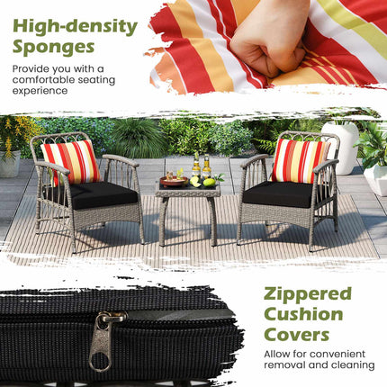 3-Piece Patio Wicker Set, Adjustable Backrest, Gray