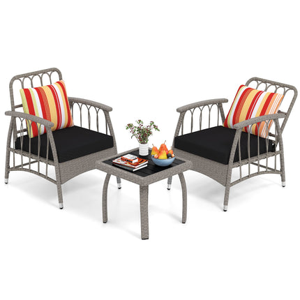 3-Piece Patio Wicker Set, Adjustable Backrest, Gray
