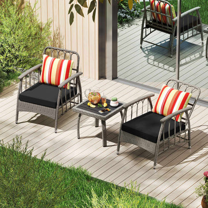 3-Piece Patio Wicker Set, Adjustable Backrest, Gray