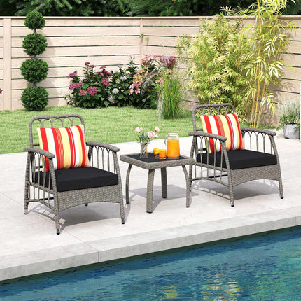 3-Piece Patio Wicker Set, Adjustable Backrest, Gray
