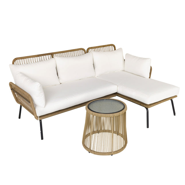 Rattan-Gartenmöbel, Sofa mit Chaiselongue und Tisch