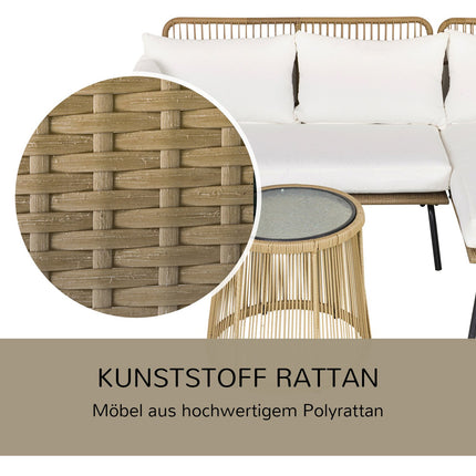 Rattan-Gartenmöbel, Sofa mit Chaiselongue und Tisch