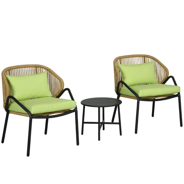 Gartenmöbel-Set aus Rattan: 2 Stühle und Tisch, inklusive Auflagen