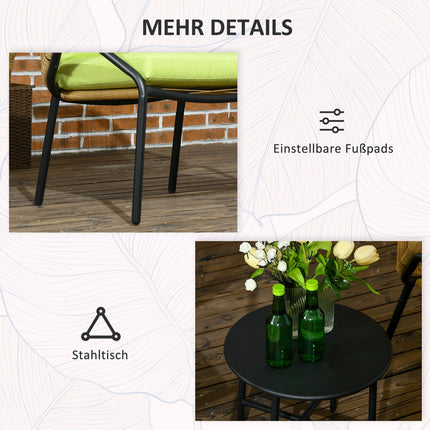 Gartenmöbel-Set aus Rattan: 2 Stühle und Tisch, inklusive Auflagen
