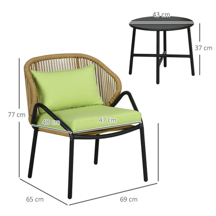 Gartenmöbel-Set aus Rattan: 2 Stühle und Tisch, inklusive Auflagen