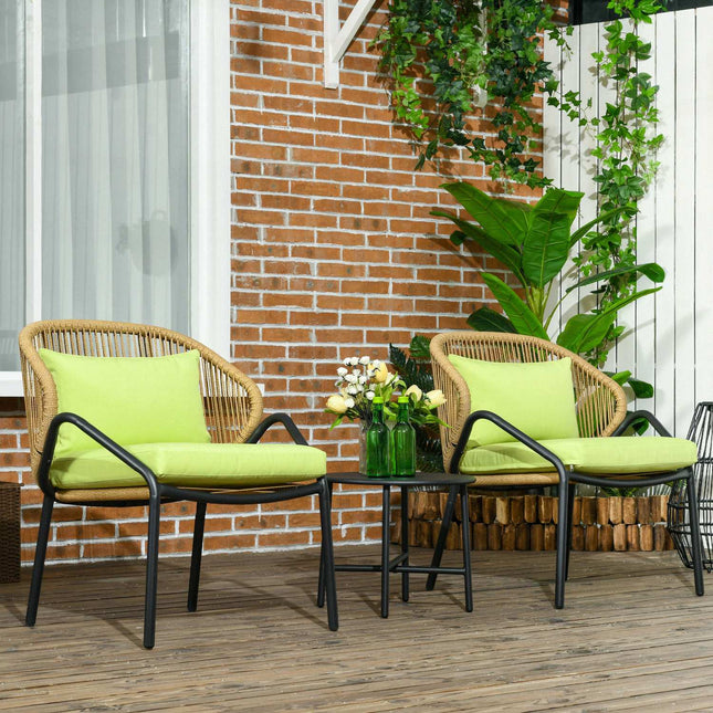 Gartenmöbel-Set aus Rattan: 2 Stühle und Tisch, inklusive Auflagen