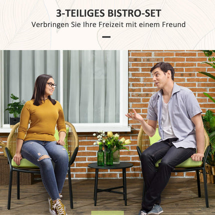 Gartenmöbel-Set aus Rattan: 2 Stühle und Tisch, inklusive Auflagen