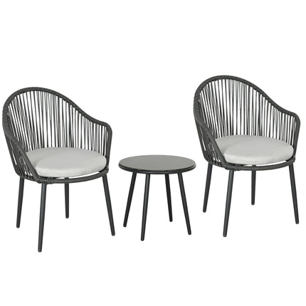 Gartenmöbel aus Rattan – 2 Stühle und Tisch, inklusive Kissen