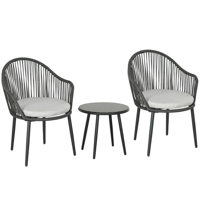 Gartenmöbel aus Rattan – 2 Stühle und Tisch, inklusive Kissen