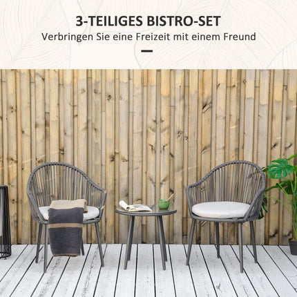 Gartenmöbel aus Rattan – 2 Stühle und Tisch, inklusive Kissen