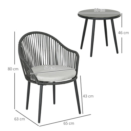 Gartenmöbel aus Rattan – 2 Stühle und Tisch, inklusive Kissen