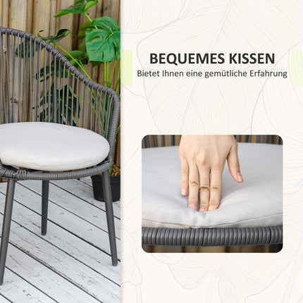 Gartenmöbel aus Rattan – 2 Stühle und Tisch, inklusive Kissen