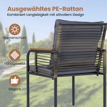 3-teiliges Rattan-Gartenessgruppe mit Kissen