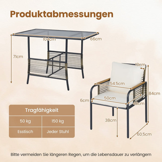 3-teiliges Rattan Outdoor-Ess-Set mit Kissen