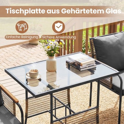 3-teiliges Rattan-Gartenessgruppe mit Kissen