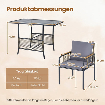 3-teiliges Rattan-Gartenessgruppe mit Kissen
