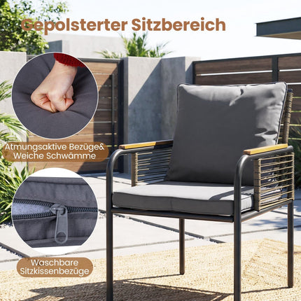 3-teiliges Rattan-Gartenessgruppe mit Kissen