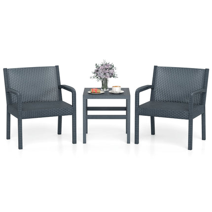 3-teiliges Rattan-Loungeset – Wetterfest, Grau