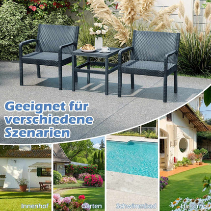 3-teiliges Rattan-Loungeset – Wetterfest, Grau