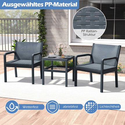 3-teiliges Rattan-Loungeset – Wetterfest, Grau