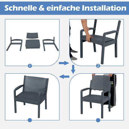 3-teiliges Rattan-Loungeset – Wetterfest, Grau
