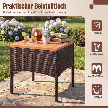 3-teiliges Rattan-Loungeset mit Akazientisch und Kissen