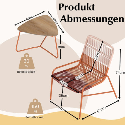 3-teiliges Rattan-Terrassenmöbel-Set mit Stühlen und Tisch