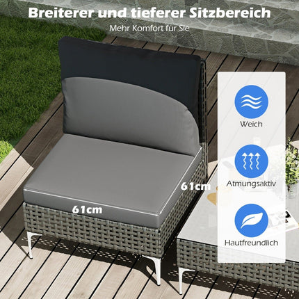 3-teiliges Rattan-Terrassenset mit Kissen und Tisch, Grau