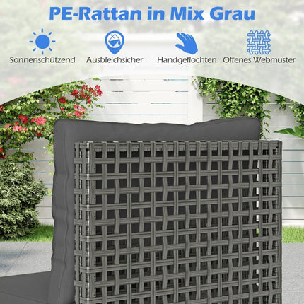 3-teiliges Rattan-Terrassenset mit Kissen und Tisch, Grau