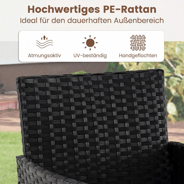 3-teiliges Rattan-Loungeset mit Kissen und Glastisch