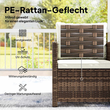 3-teiliges Rattan-Loungeset mit Auflagen und Glastisch