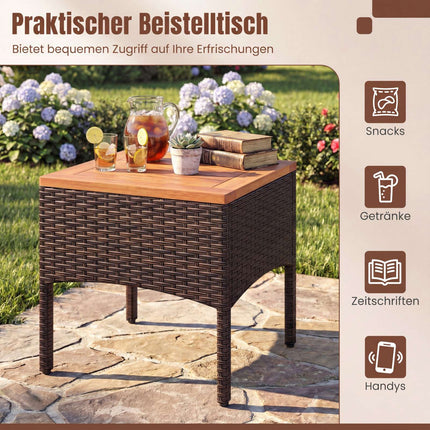 3-teiliges Rattan-Loungeset mit Kissen und Beistelltisch