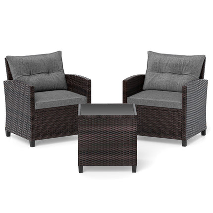 3-teilige Rattan-Gartensitzgruppe mit Kissen und Tisch