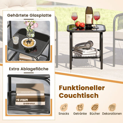 3-teiliges Rattan-Loungeset mit Kissen und Tisch