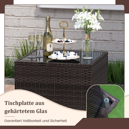 3-teilige Rattan-Gartensitzgruppe mit Kissen und Tisch