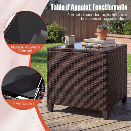 3-teiliges Rattan-Loungeset mit orangefarbenen Kissen
