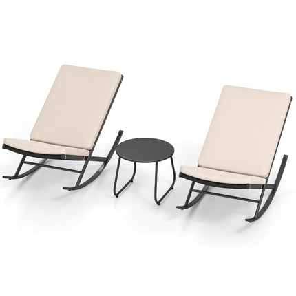 3-teiliges Rattan-Terrassen-Set mit Schaukelstühlen und Tisch