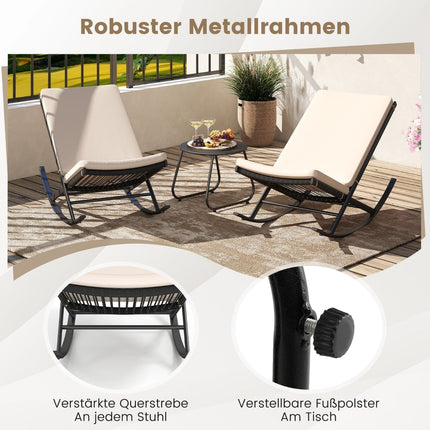 3-teiliges Rattan-Terrassen-Set mit Schaukelstühlen und Tisch