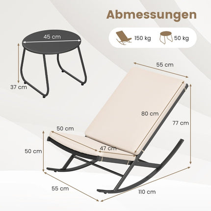 3-teiliges Rattan-Terrassen-Set mit Schaukelstühlen und Tisch