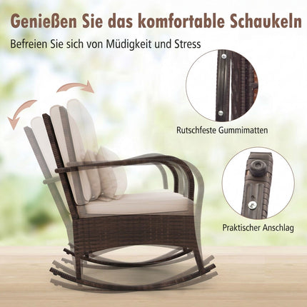 3-delige rotan schommelstoelenset met glazen tafel