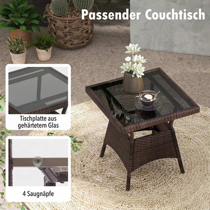 3-delige rotan schommelstoelenset met glazen tafel