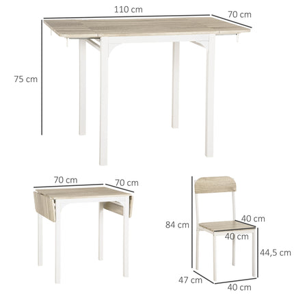 3-teiliges Esszimmerset mit Klapptisch und Stühlen, Stahl MDF