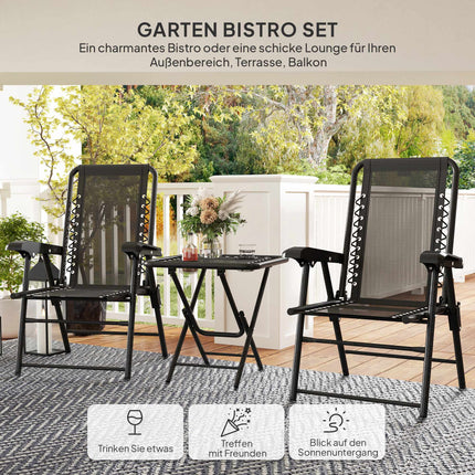 3dílný ocelový bistro set, skládací, odolný povětrnosti, černý
