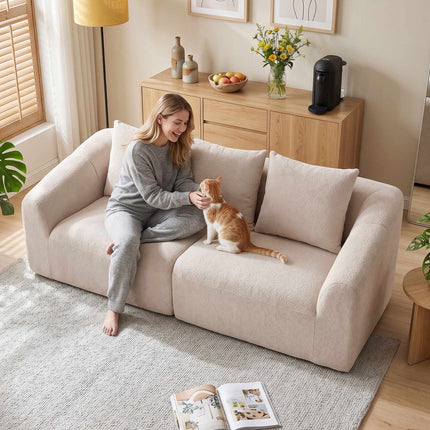 3-Seater Chenille Sofa, Beige, Extra Wide Seat, Cushions
