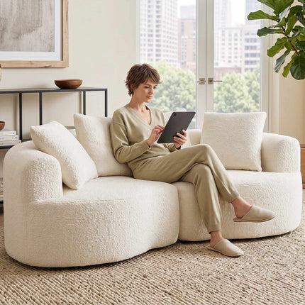 3-Seater Cloud Sofa 207 cm with 4 Throw Pillows, Chenille, Cream White