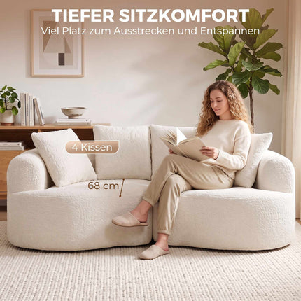 3-Seater Cloud Sofa 207 cm with 4 Throw Pillows, Chenille, Cream White